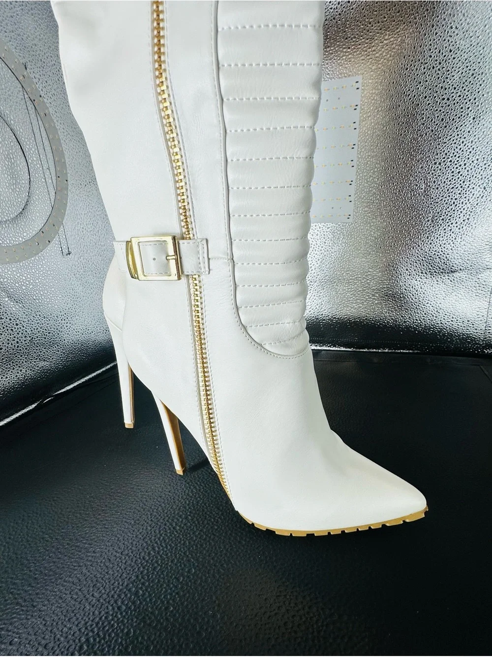 White Faux Leather Over-the-Knee Stiletto Boots